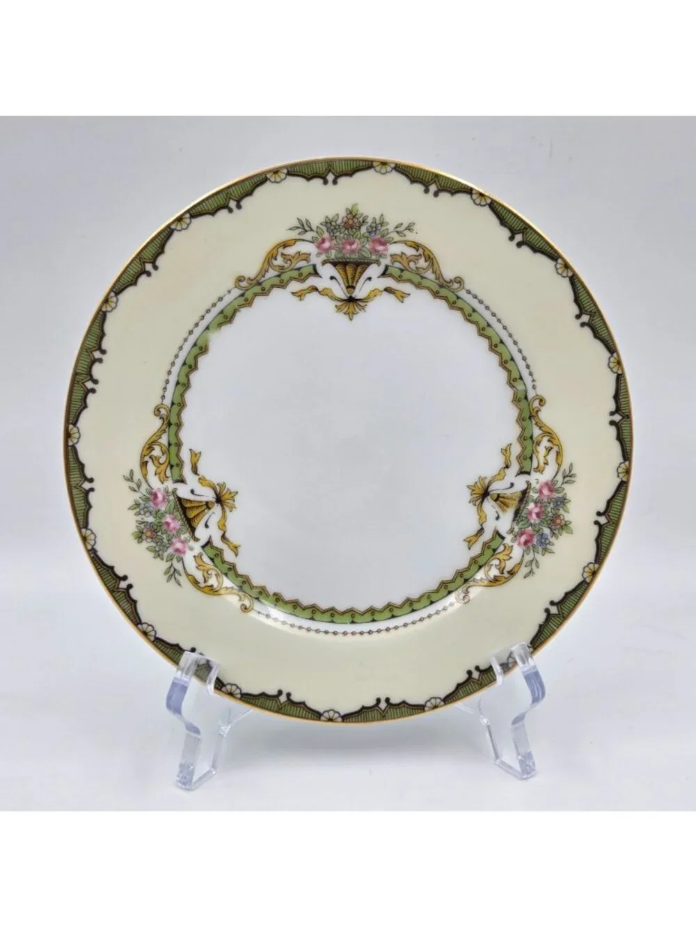Noritake Penelope Set of 4 Bread and Butter Plates Green Pink Roses Gold Trim